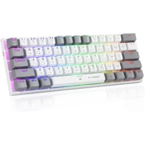 E-YOOSO Z-11 Gaming Keyboard with Red Switches, Monochrome Backlit, 61 Keys Mini Portable Gaming Keyboard (White Grey)