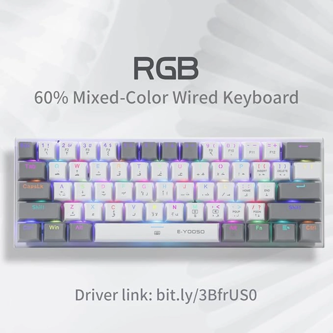 E-YOOSO Z-11 Gaming Keyboard with Red Switches, RGB LED Backlit, 61 Keys Mini Portable Gaming Keyboard (White Grey) - Image 3