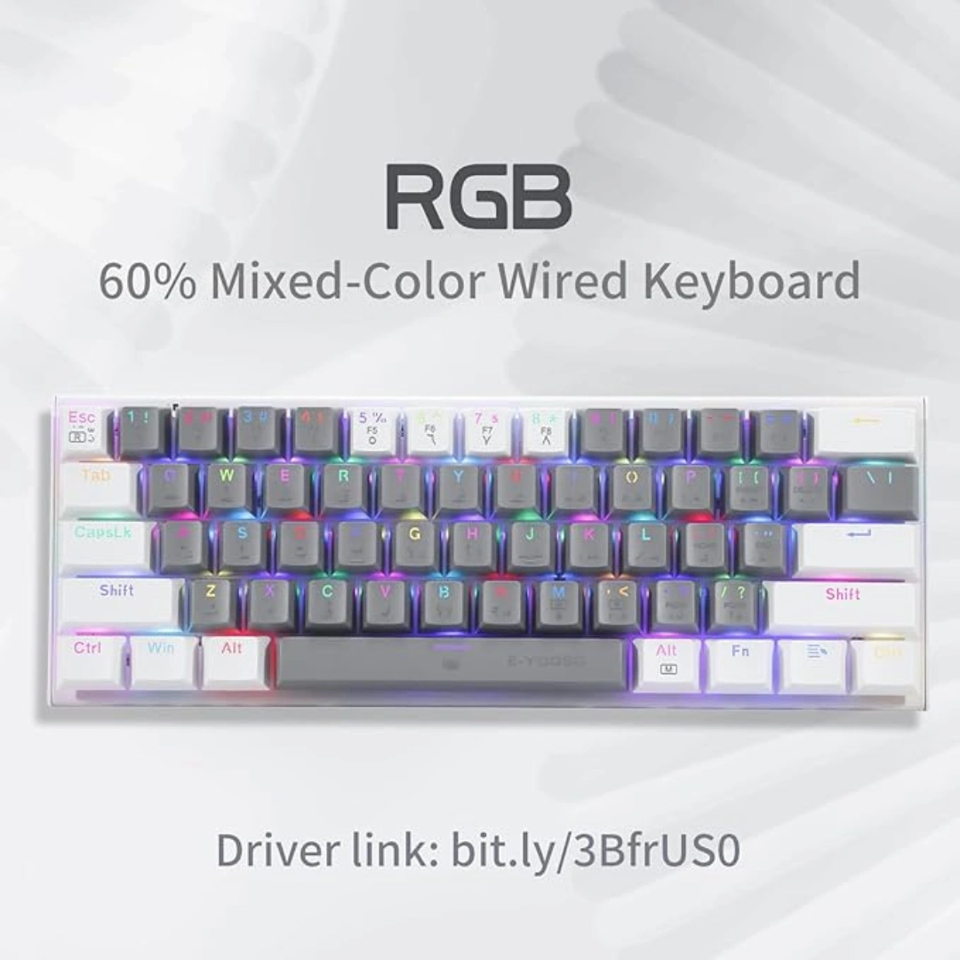 E-YOOSO Z-11 Gaming Keyboard with Red Switches, RGB LED Backlit, 61 Keys Mini Portable Gaming Keyboard (White Grey) - Image 2