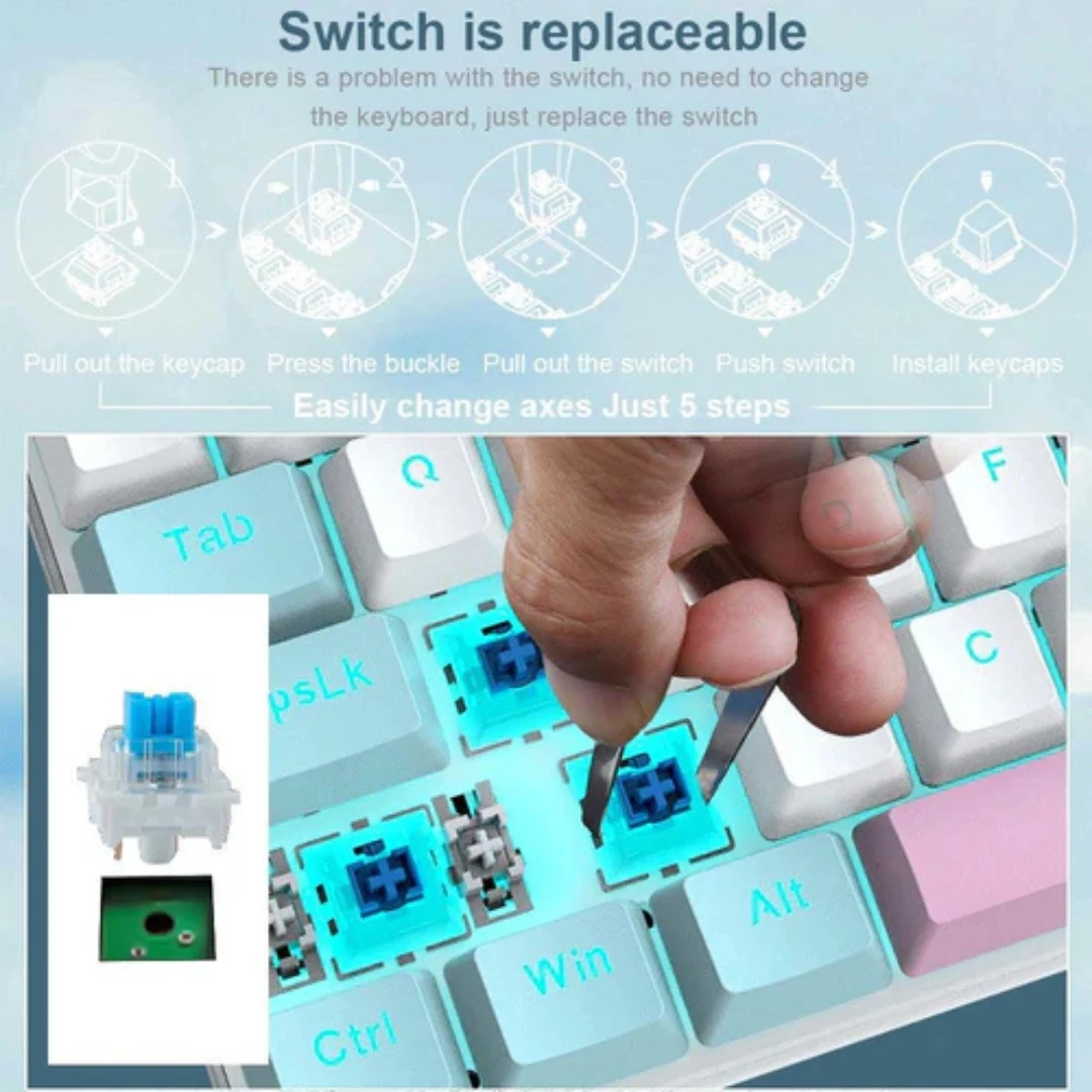 E-YOOSO Z-19 Single Light 94 Keys Hot Swappable Mechanical Keyboard Blue/White - Image 7