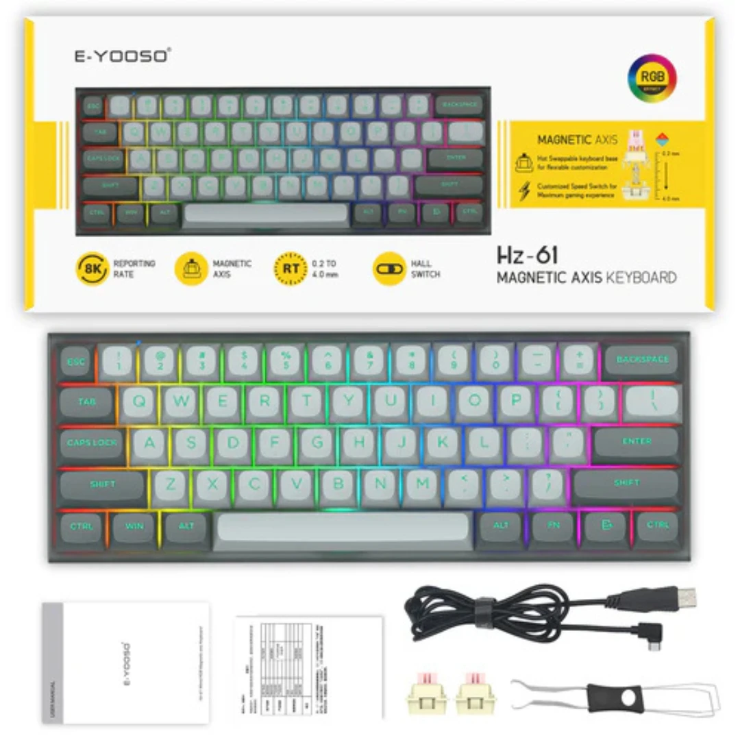 E-YOOSO HZ-61 RGB 61-Keys Hot-Swappable Mechanical Keyboard Gray/ Black - Image 5