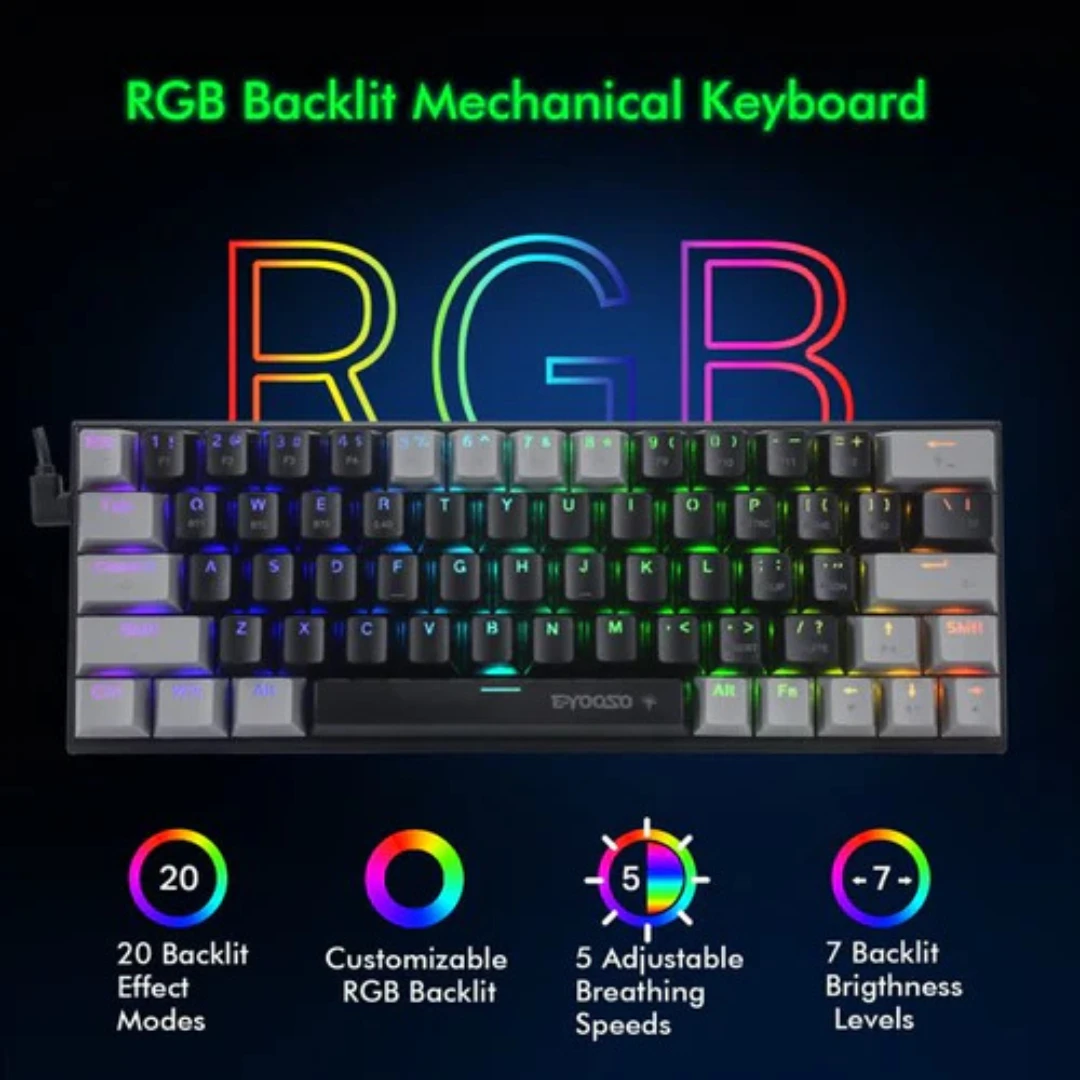 E-YOOSO Z-11 Tri-Mode RGB 63 Keys Hot Swappable Mechanical Keyboard Black/Grey - Image 4
