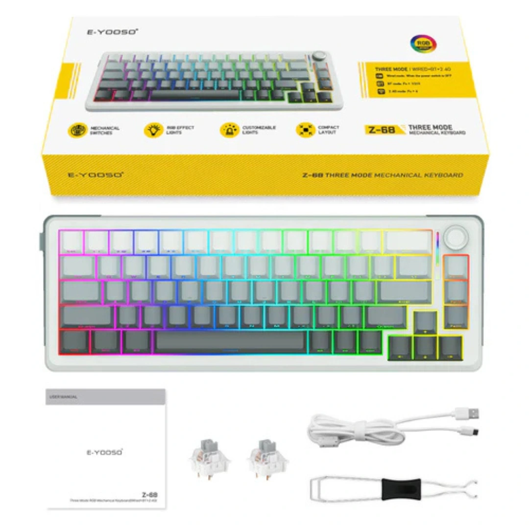 E-YOOSO Z-68 Tri-Mode RGB 67 Keys Mechanical Keyboard Gradient Grey - Image 2