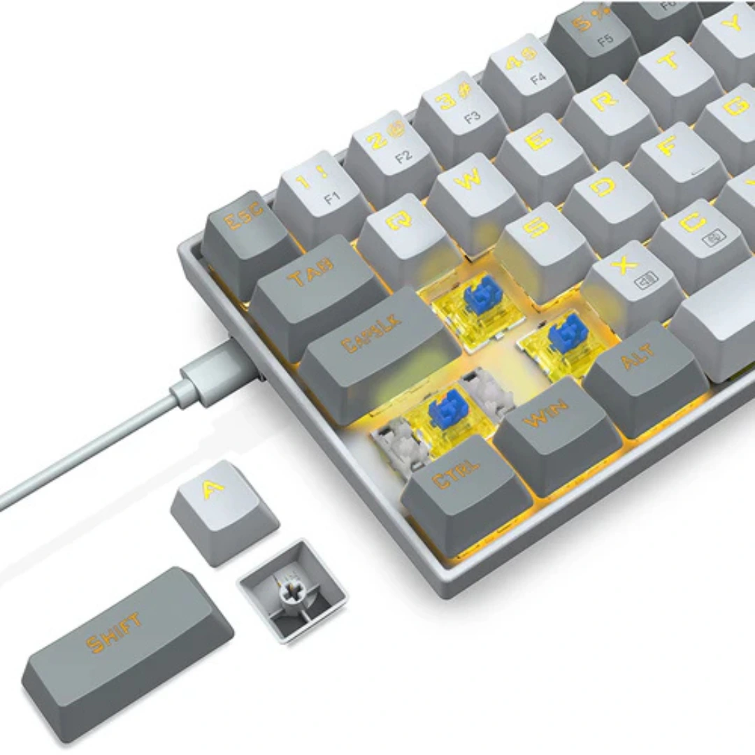 E-YOOSO Z-686 Yellow Single Light 68 Keys Hot-Swappable Wired Mechanical Keyboard Grey/White - Image 7