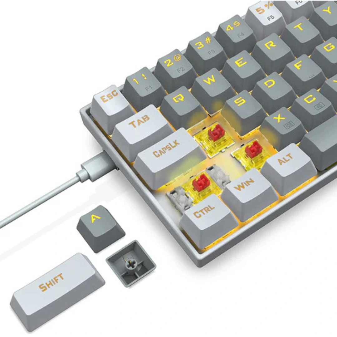 E-YOOSO Z-686 Yellow Single Light 68 Keys Hot-Swappable Wired Mechanical Keyboard Grey/White - Image 8