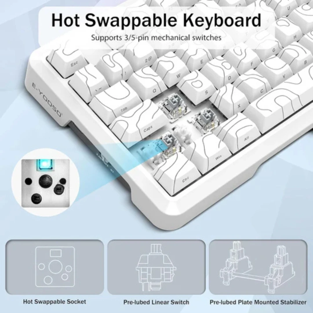 E-Yooso Z-82 RGB 81-Keys Tri-Mode Mechanical Keyboard White (Silverwood Switch) - Image 3
