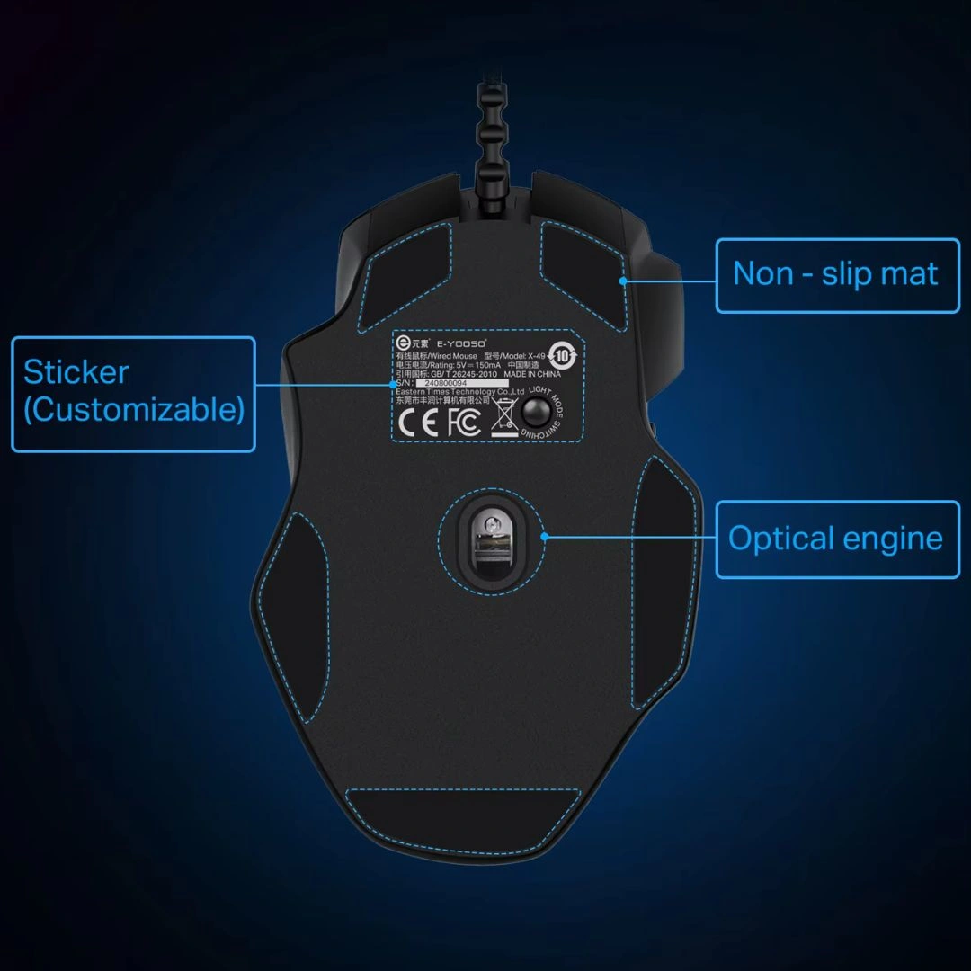 E-YOOSO X-49 RGB Wired Gaming Mouse with 6 DPI & Ergonomic Design - Image 7