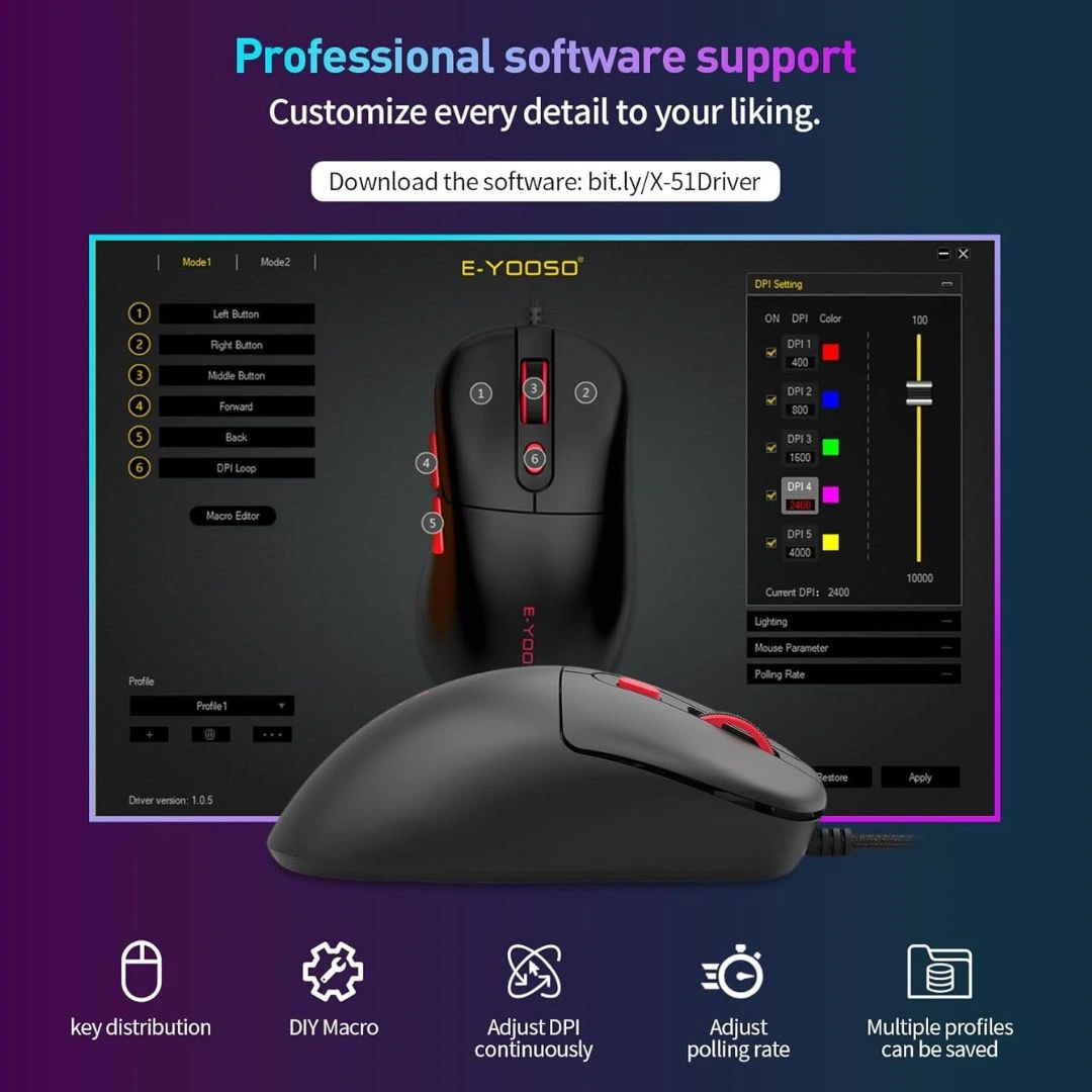 E-YOOSO X-51 Gaming Mouse with Adjustable DPI & Macro - Image 6