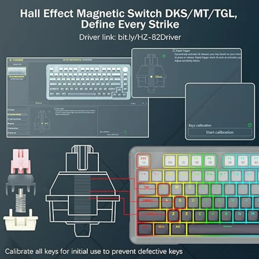 E-YOOSO HZ-82 RGB 82-Keys Wired Mechanical Keyboard Gradient Grey - Image 6