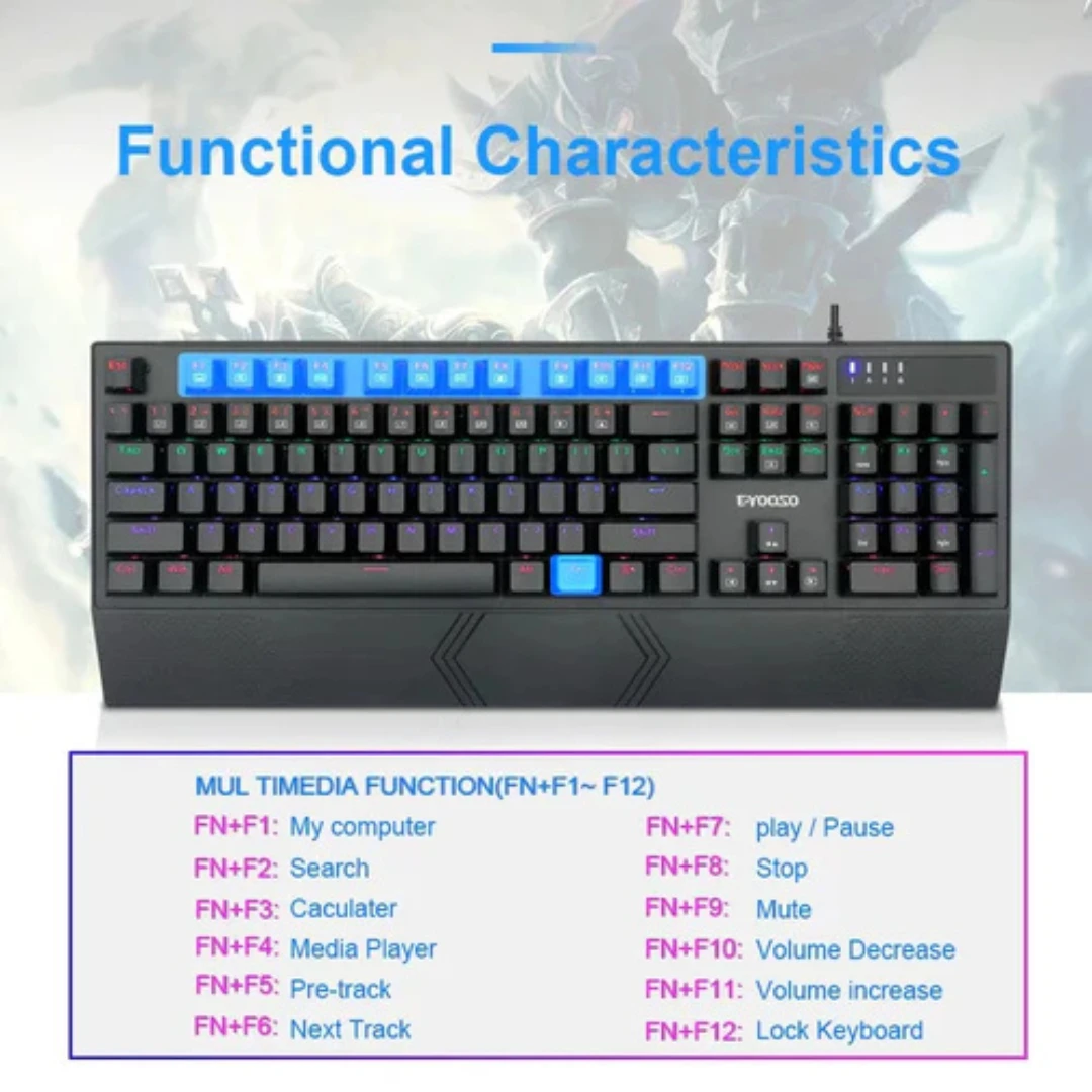 E-Yooso K-662 Rainbow Light 104-Keys Wired Mechanical Keyboard Black - Image 2