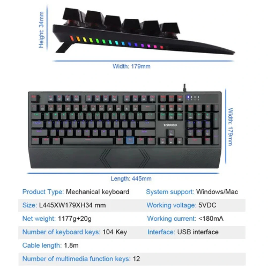 E-Yooso K-662 Rainbow Light 104-Keys Wired Mechanical Keyboard Black - Image 3