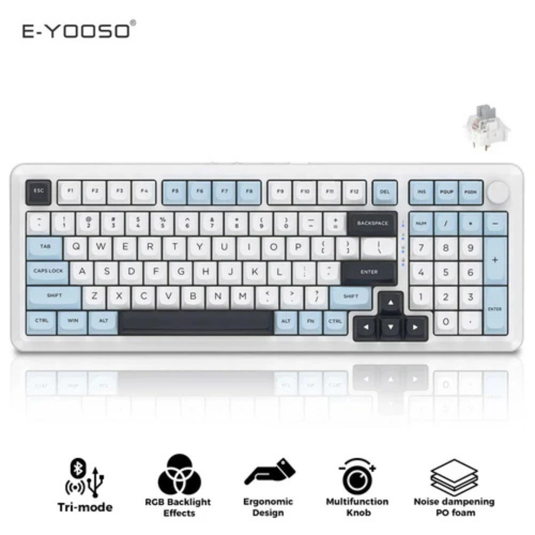 E-YOOSO Z-98 Tri-Mode RGB 98-Keys Mechanical Keyboard White/Blue (Silverwood Switch) - Image 2