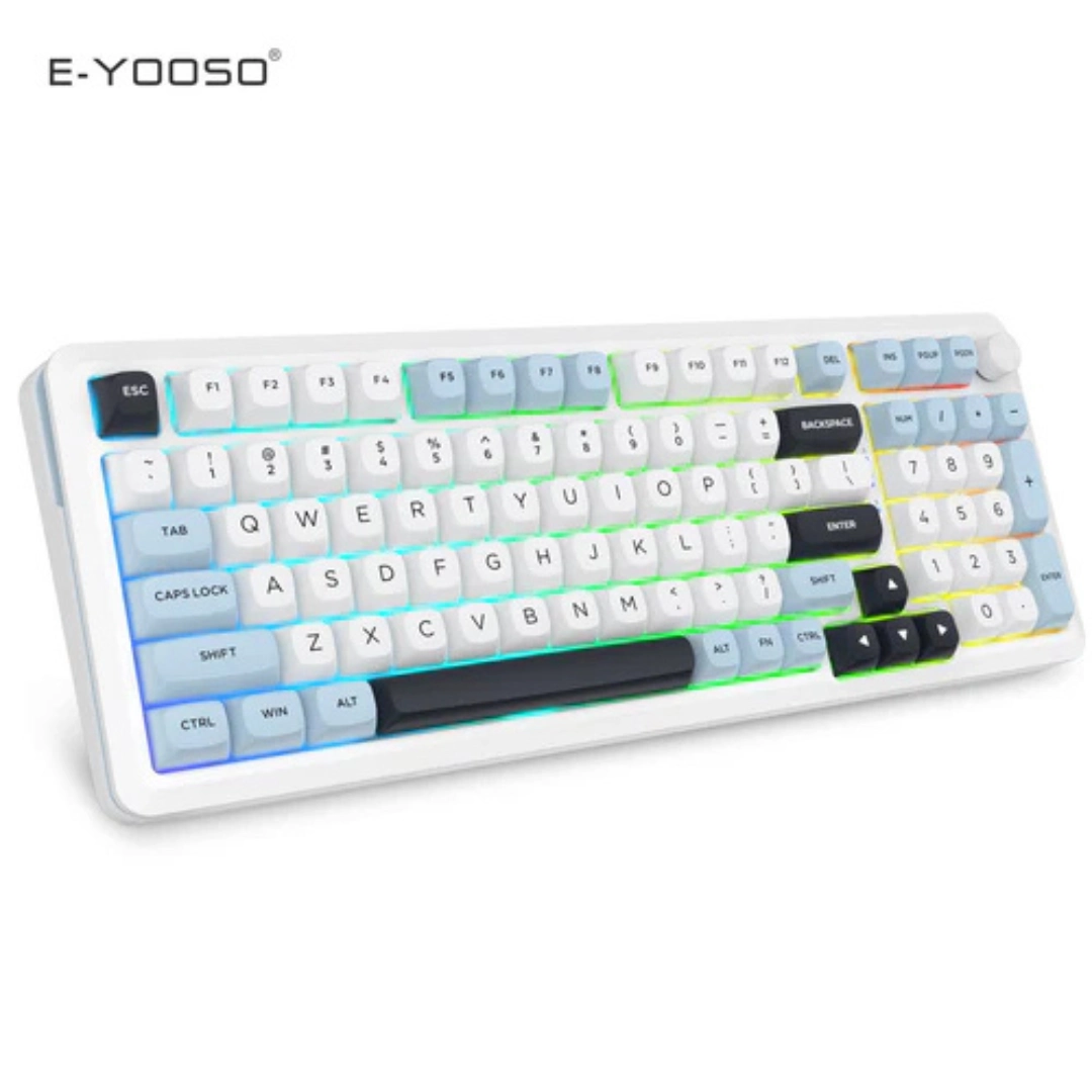 E-YOOSO Z-98 Tri-Mode RGB 98-Keys Mechanical Keyboard White/Blue (Silverwood Switch) - Image 6