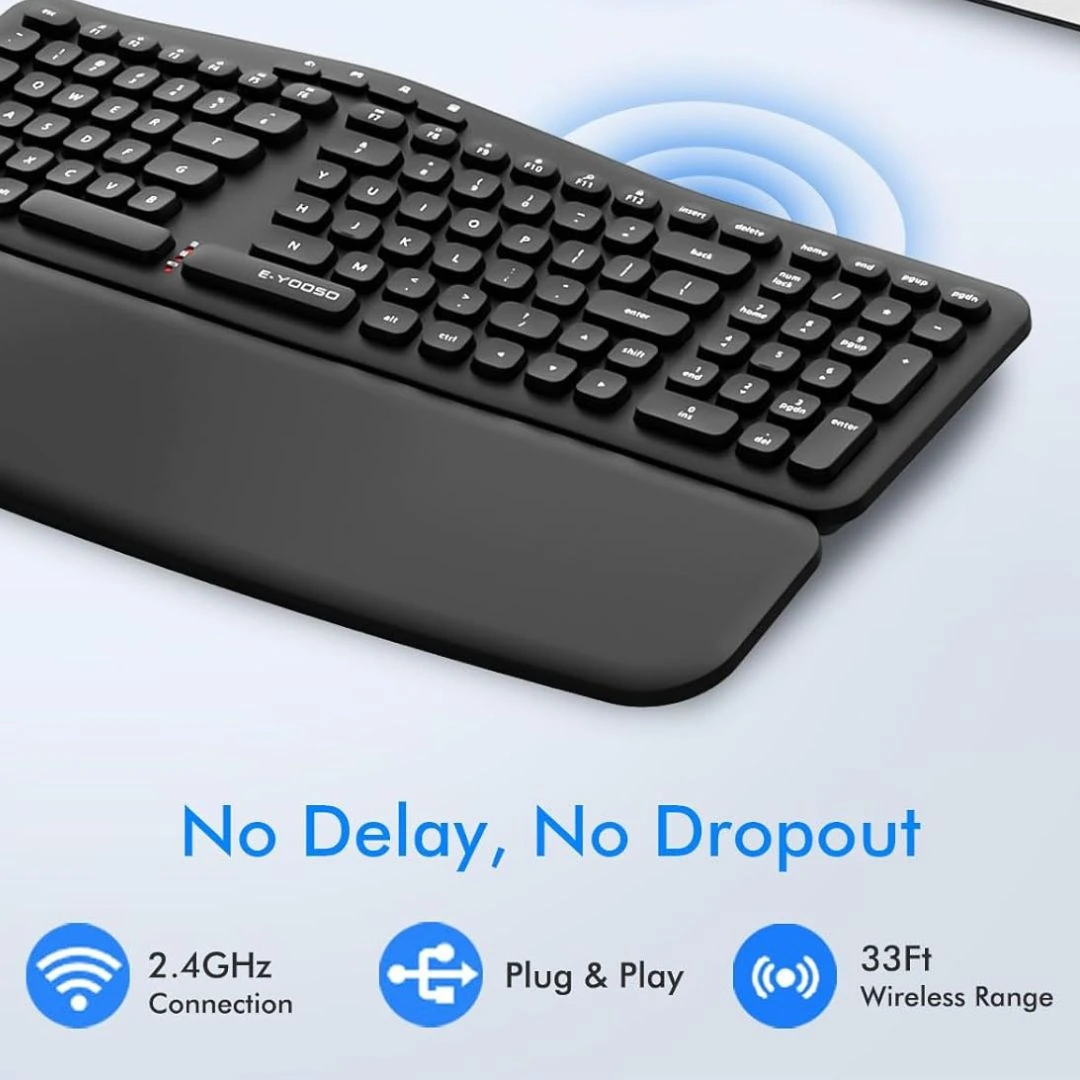 E-YOOSO E-757 Wireless Ergonomic Keyboard with Split Design, Detachable Wrist Rest & Multimedia Hotkeys - Image 2