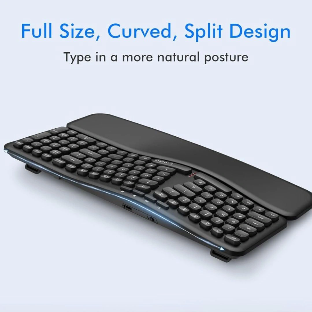 E-YOOSO E-757 Wireless Ergonomic Keyboard with Split Design, Detachable Wrist Rest & Multimedia Hotkeys - Image 4