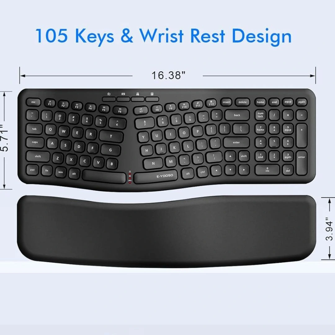 E-YOOSO E-757 Wireless Ergonomic Keyboard with Split Design, Detachable Wrist Rest & Multimedia Hotkeys - Image 7
