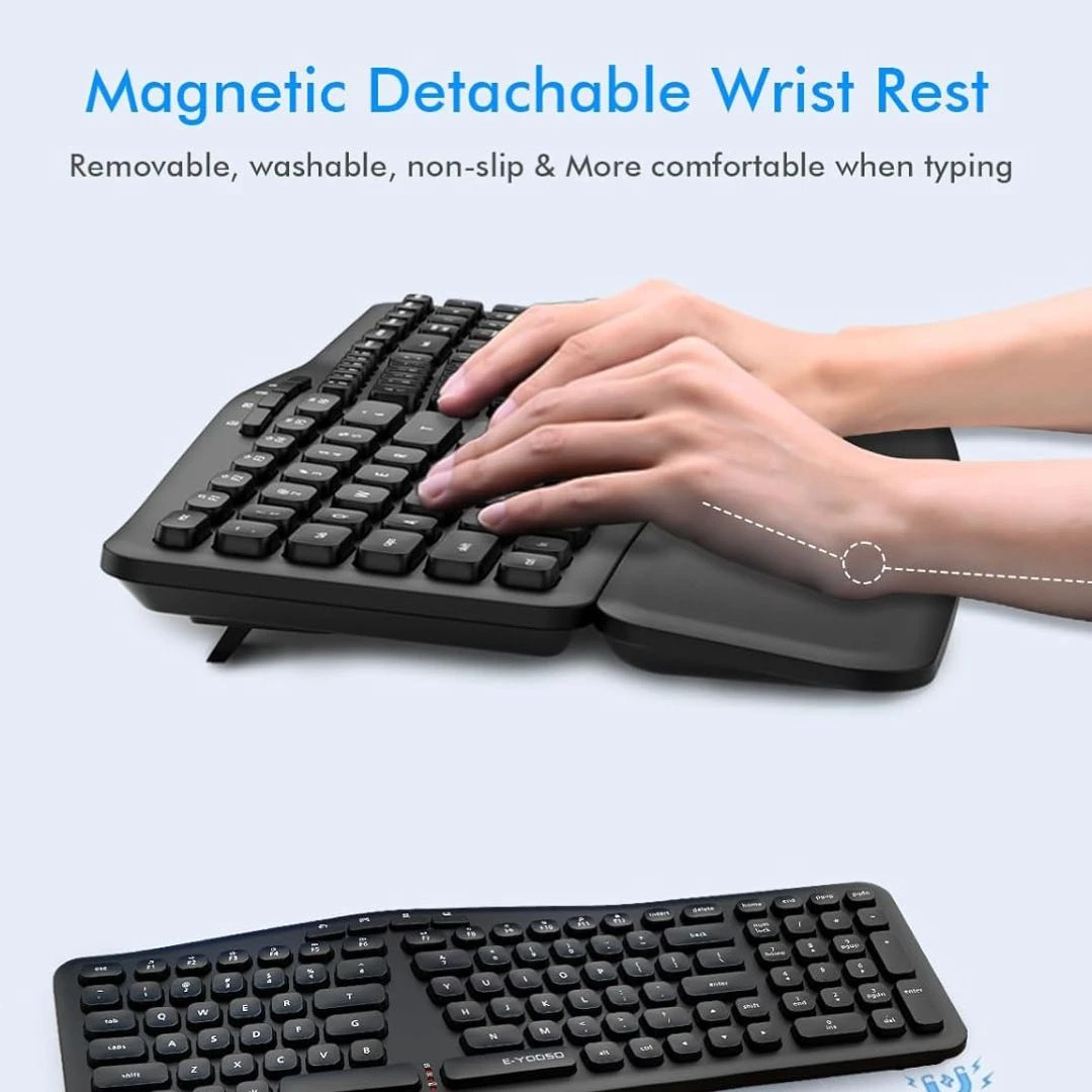 E-YOOSO E-757 Wireless Ergonomic Keyboard with Split Design, Detachable Wrist Rest & Multimedia Hotkeys - Image 8
